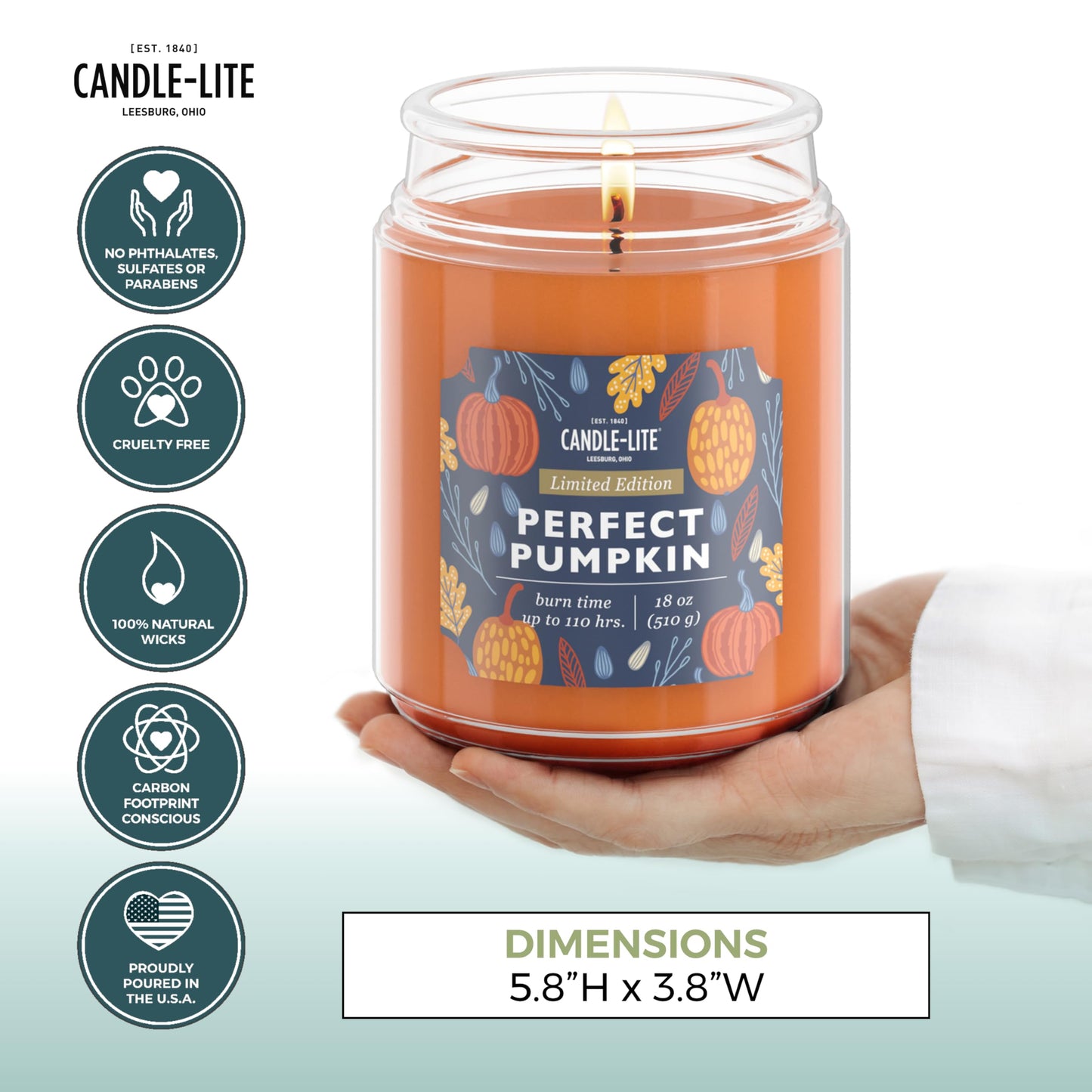 Candle-lite Halloween Scented Candles, Perfect Pumpkin, 18 oz Jar, Proudly Poured in The USA, Aromatherapy Candle, Single-Wick with 110 Hours of Burn Time, Perfect for Creating an Inviting Ambiance