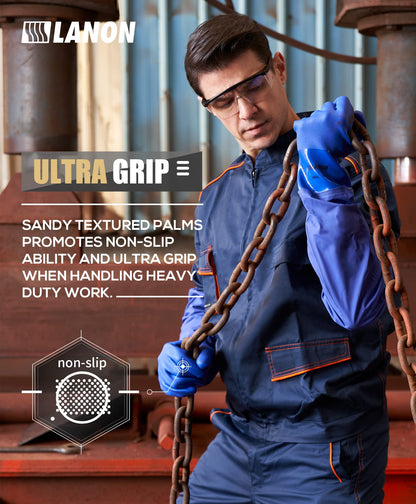 LANON PVC Coated Chemical Resistant Gloves, Reusable Heavy Duty Safety Work Gloves, Acid, Alkali & Oil Protection, 26" Elbow Length, X-Large