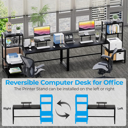 GreenForest Computer Desk 58 inch with Printer Shelf, Reversible Office Desk with Monitor Stand and 2 Hooks, Home Workstation for Study Writing Working Gaming, Black