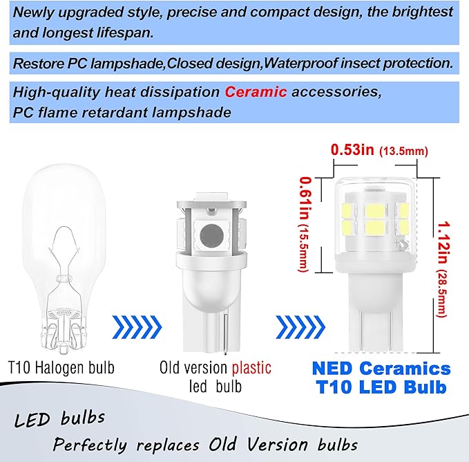194 LED RV Ceiling Dome Light Bulbs 6000K White Super Bright T10 921 922 912 168 LED Bulbs Replacement for Car Camper Interior Map Door Courtesy License Plate Lights, AC/DC 12-24 Volt, 2 Pack
