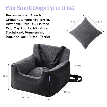 Lesure Small Dog Car Seat - Waterproof Dog Booster Seat, Puppy Car Bed With Clip-On Leash for Pet Travel Carrier Bed, 54.5x49.5x38cm, Black