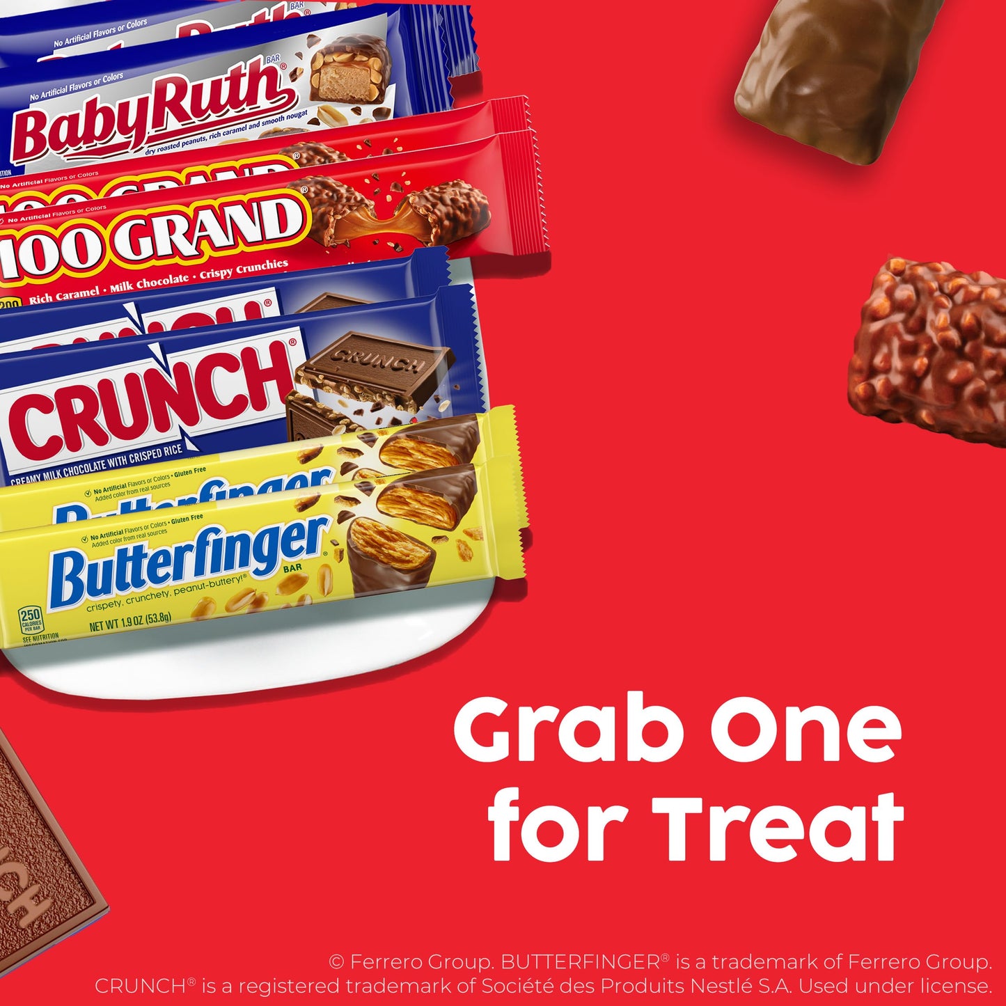 Butterfinger, CRUNCH, Baby Ruth, 100 Grand, Assorted Bulk Candy Bar Variety Pack Full Size, 28-Count, 48 oz