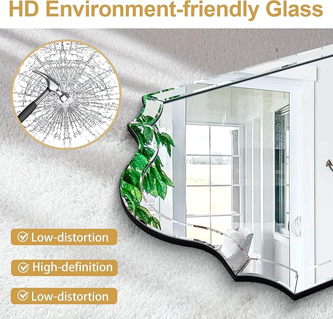 Chende Arched Wall Mirror with Beveled Edge and Glass Frame, 28" x 40" Decorative Mirror for Decor Living Room, Bathroom, Dining Room, Bedroom, Horizontal/Vertical Hanging