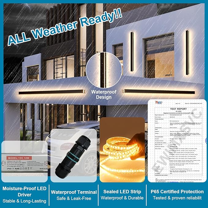 71inch Modern Outdoor Wall Light, IP65 Waterproof Front Door Lights Black Outdoor Wall Sconce, 3000K Acrylic Exterior Lighting Fixtures Wall Mount, LED Long Outside Lights for House Patio