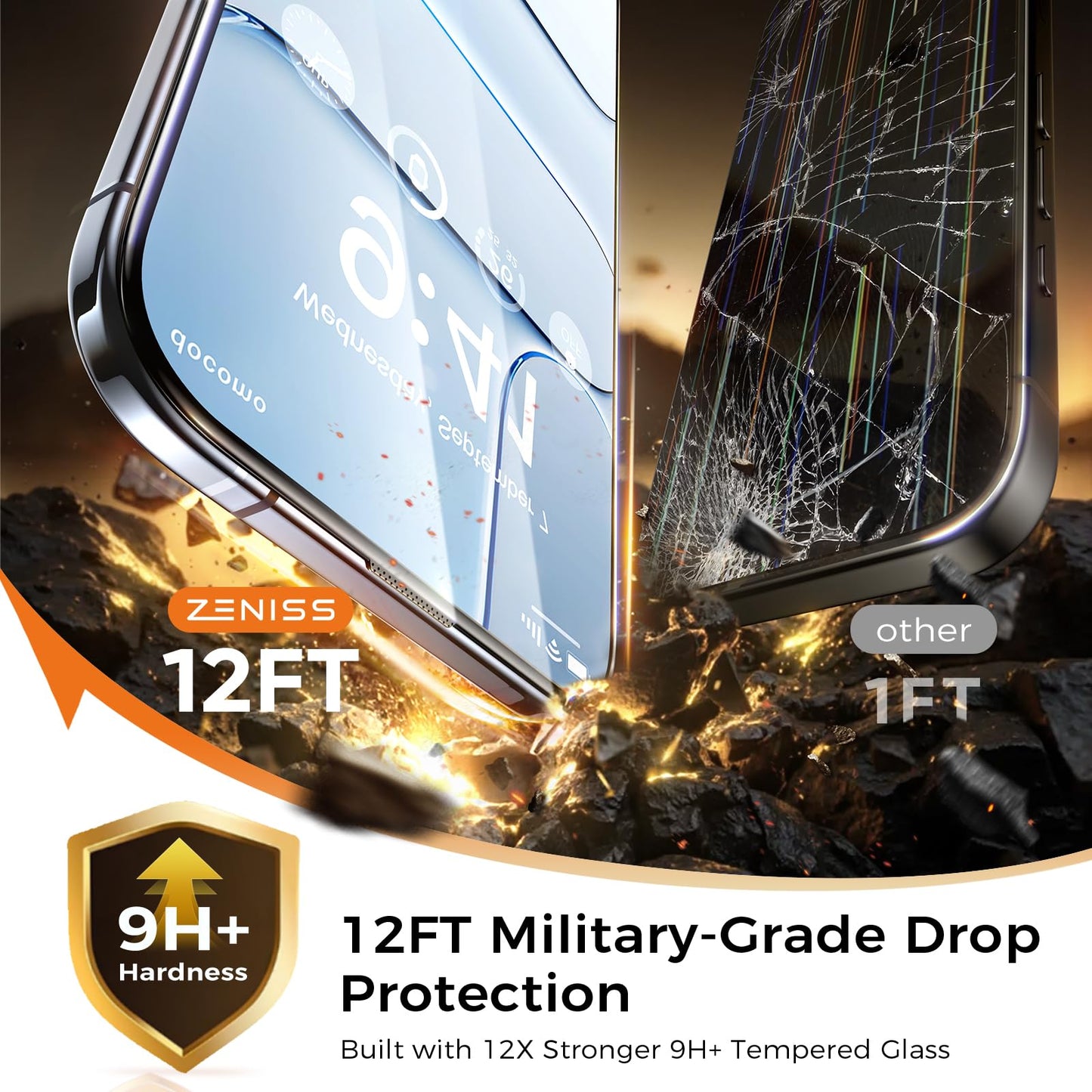 NeverBreak 9H+ Hardness for iPhone 17 Pro Max Screen Protector 12FT Military Grade Protection (Scratch, Shatter, Drop Resistance) Tempered Glass Full Edge Coverage 6.9", 2 Pack with De-Bubble Card