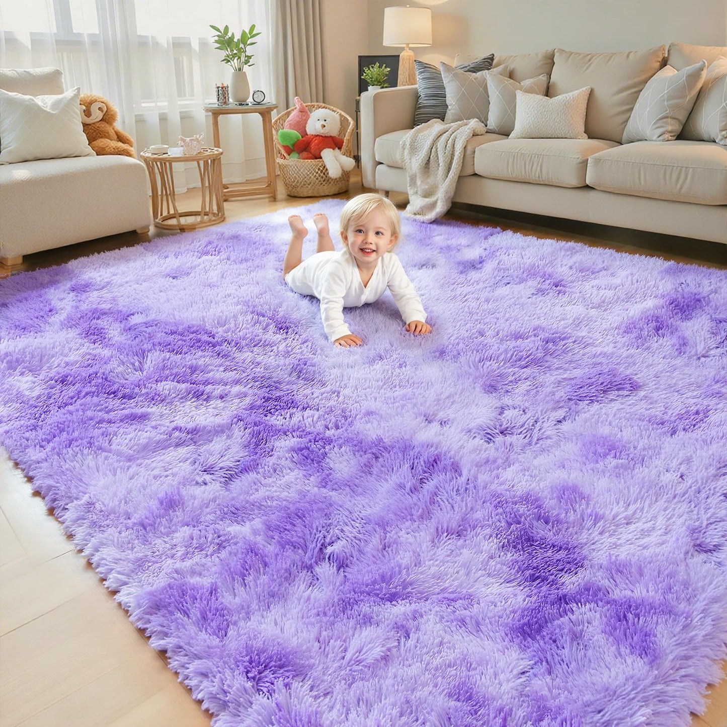 Rugs for Living Room 5x8, Alfombras para Salas Shag Large Plush Soft Area Rug, Shaggy Carpets for Bedroom, Kids Boys Girls Home Decor Aesthetic (Purple Starry, 5x8 Feet)