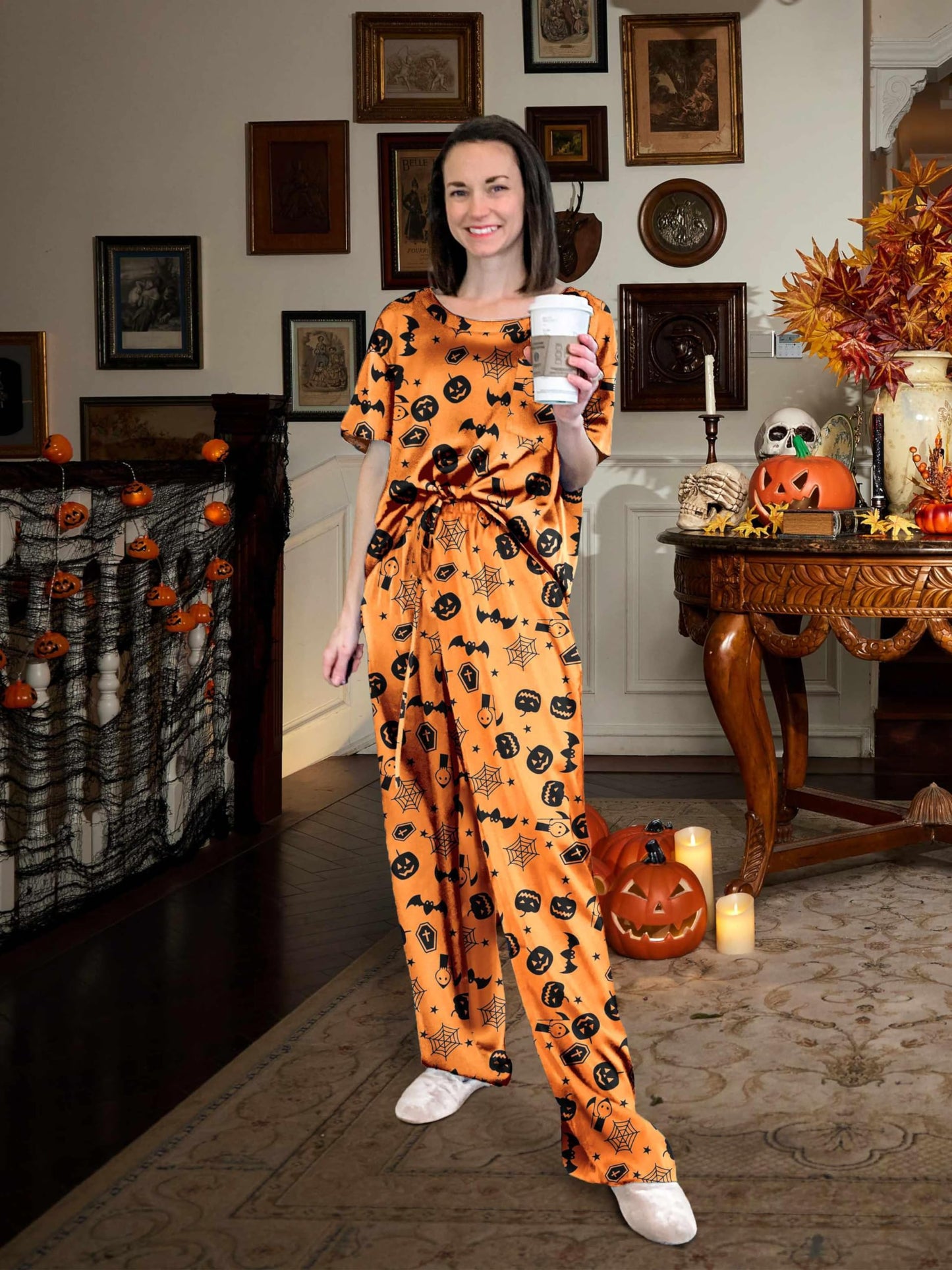 Ekouaer Womens Satin Silky Pajama Set Short Sleeve Shirt with Long Pajama Pant Set Soft PJ Loungewear