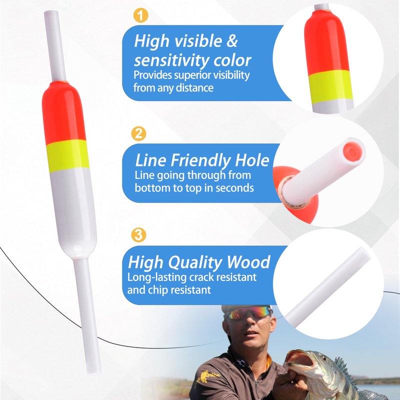 AGOOL Fishing Bobbers Floats Wood Slip Bobbers Stick Slip Floats for Crappie Panfish Walleyes Trout Bass Fishing 5/10pcs (2.44 x 0.59 x 5 inch - 10pcs)