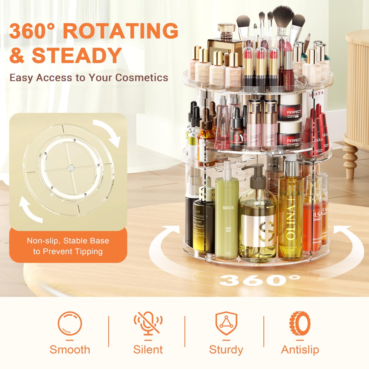 Auxmir Rotating Makeup Organiser, 9-Tier Adjustable Makeup Organiser with 360 Degree Rotation, Large Capacity Spinning Makeup Storage on Stand Revolving for Vanity Table, Bedroom, Bathroom
