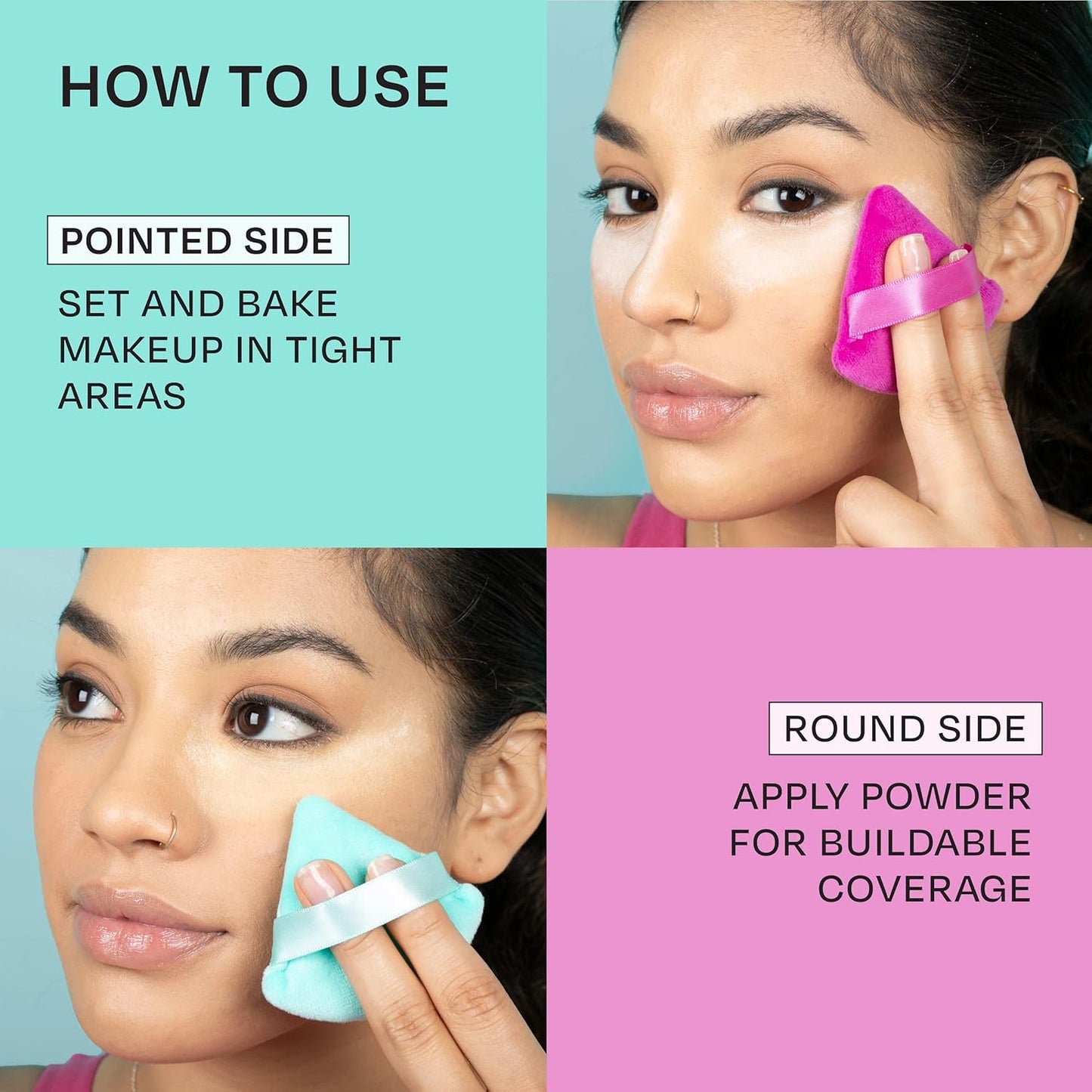 Freeman Puffs N' Stuff Powder Puffs + Liquid Sponges 8 Count Set, Makeup Blending Sponges For Liquid & Cream Foundation & Concealer, Triangle Powder Puff For Setting Powder, Vegan & Cruelty Free