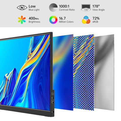 VILVA Portable-Monitor-for-Laptop - 15.6'' 1080P FHD IPS Display USB-C HDMI Portable Monitor for Laptop with Cover and Speakers External Monitor for Laptop/PC/Mac/Phone/Xbox Switch/PS4/