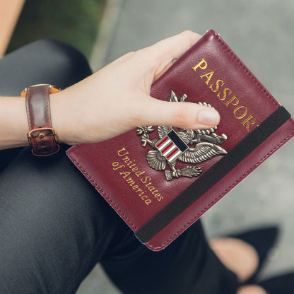 FACATH Passport Holder for Travel Passport Cover for Men Passport Wallet Case With 3D Metal Badge Protector Leather Card Case RFID Blocking Women Travel Accessories Document Organizer (Wine Red)