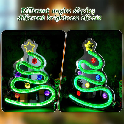 FITNATE 3D Infinity Mirror Light Christmas Tree LED Sign, 19.7x15.4 Inch Wall Decor with 10 Brightness Modes, Holiday Light Up Decoration for Home, Christmas Party