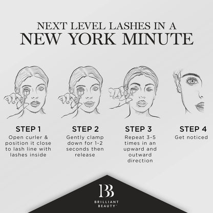 Brilliant Beauty Eyelash Curler with Satin Bag & Refill Pads - Award Winning - No Pinching, Just Dramatically Curled Eyelashes for a Lash Lift in Seconds (Rose Gold)