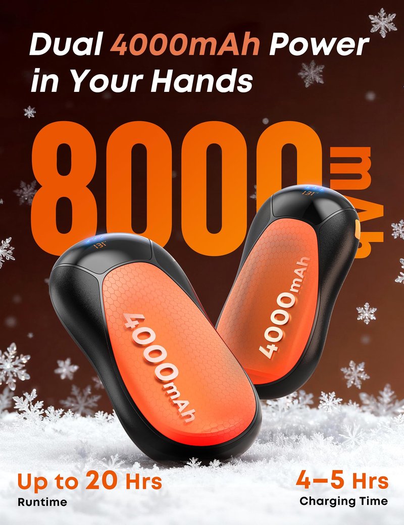 JIJ Rechargeable Hand Warmers 2 Pack - 8000mAh Electric Hand Warmers, Instant 2s Heating, 3 Heat Levels with Digital Display, Safe Gift for Men & Women – Camping, Hiking, Golf, Hunting, Birthday