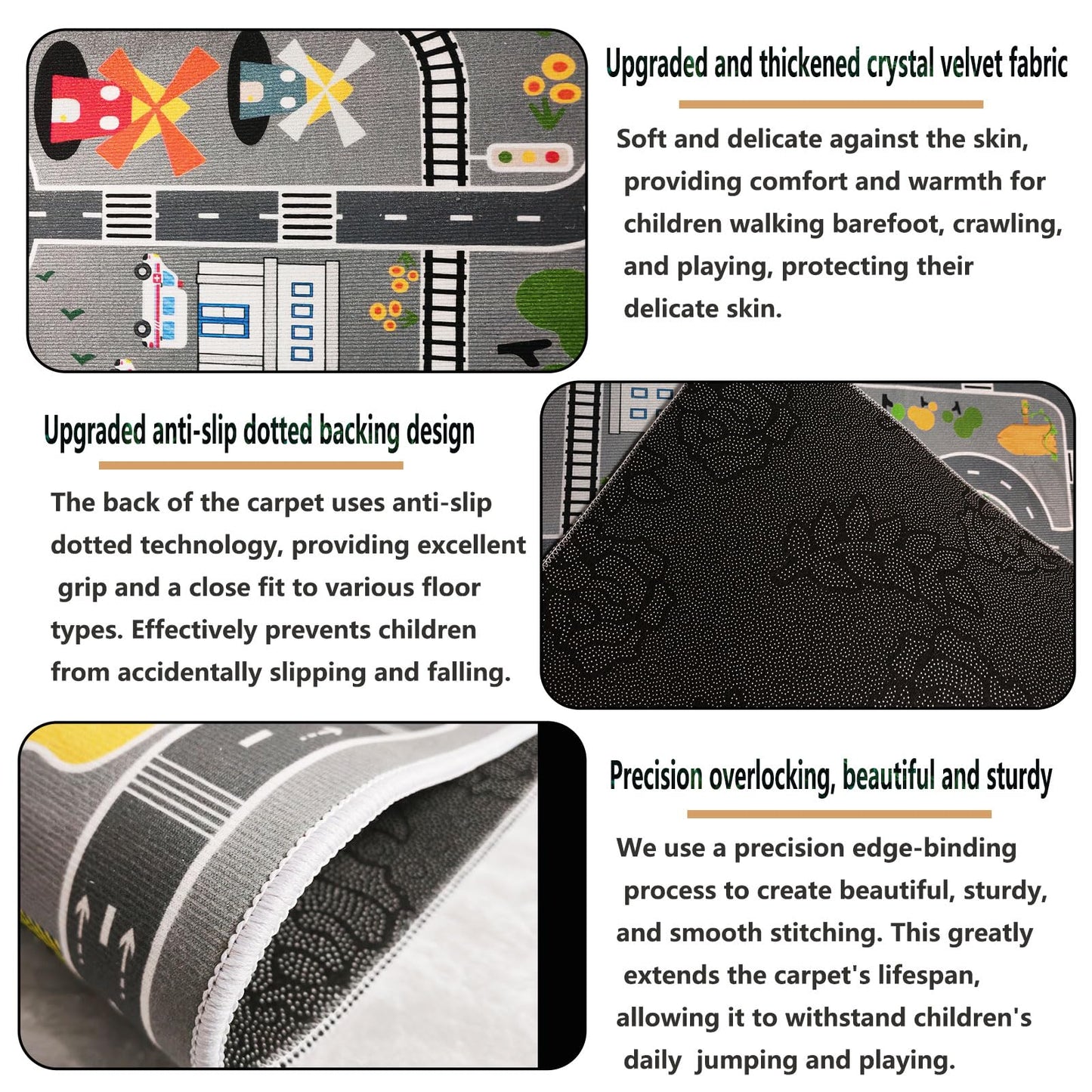Car Rug Play Mat Road Rug,Kids Carpet Playmat Rugs City Life Great for Playing with Cars and Toys,Children Educational Race Track Rugs with Non-Slip Rubber Backing for Playroom Bedroom Classroom