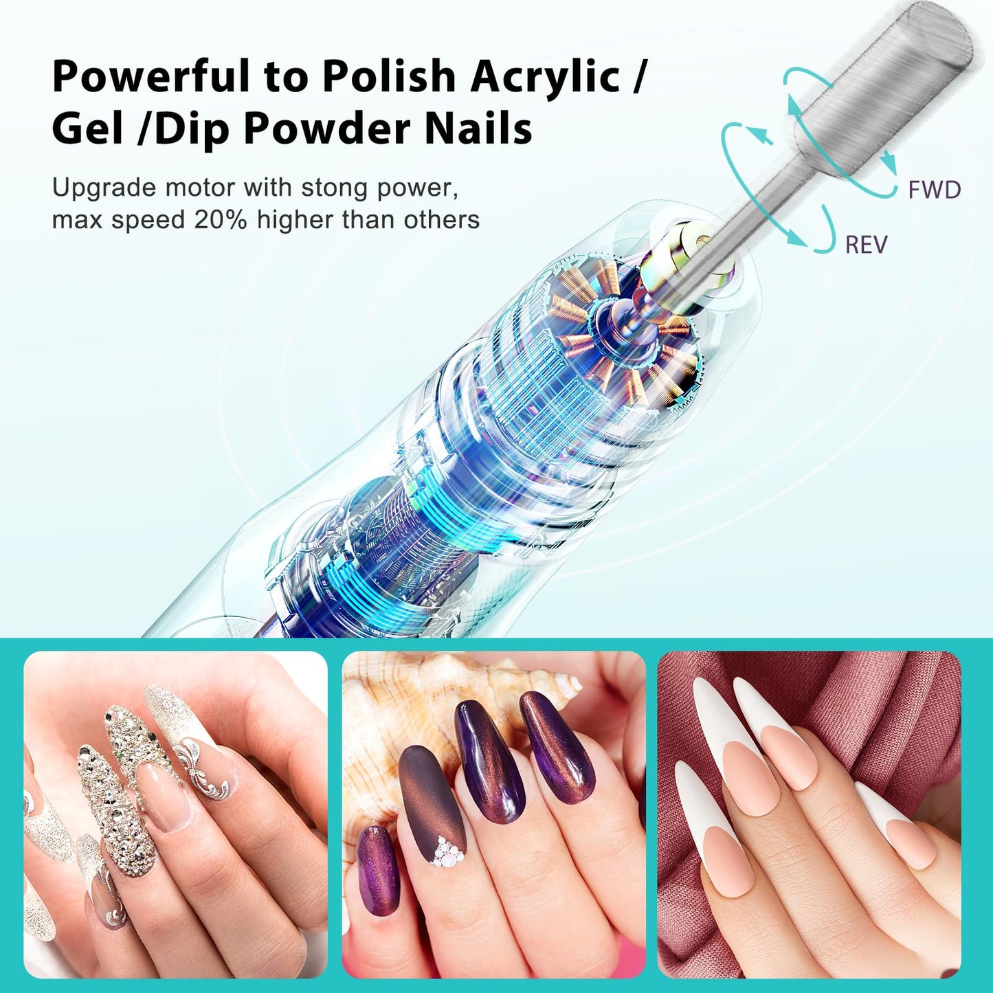 COSLUS Cordless Nail Drill Electric File: Professional for Acrylic Gel Dip Powder Nails Portable Nail Drill Machine Kit for Manicure Pedicure Nail Set with Everything Rechargeable Lightweight