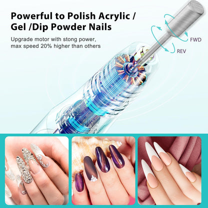 COSLUS Cordless Nail Drill Electric File: Professional for Acrylic Gel Dip Powder Nails Portable Nail Drill Machine Kit for Manicure Pedicure Nail Set with Everything Rechargeable Lightweight