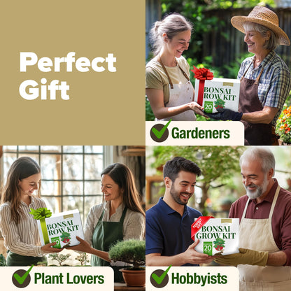 HOME GROWN Bonsai Tree Kit – Grow 4 Bonsai Types Indoors with Complete Starter Kit Including Pots Peat Pellets and Bonus Grow Guide – Unique Gardening Gift for Men Women Beginners