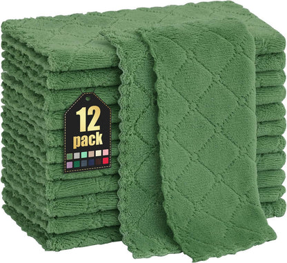 Homaxy 12 Pack Kitchen Dish Cloths (10 x 10 Inches, Grey), Super Soft and Absorbent Coral Velvet Dish Towels, Nonstick Oil Fast Drying Microfiber Cleaning Cloth, No Lint Household Dishcloths