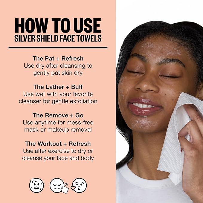 PEACE OUT Silver Shield Face Towels, Disposable Facial Towels