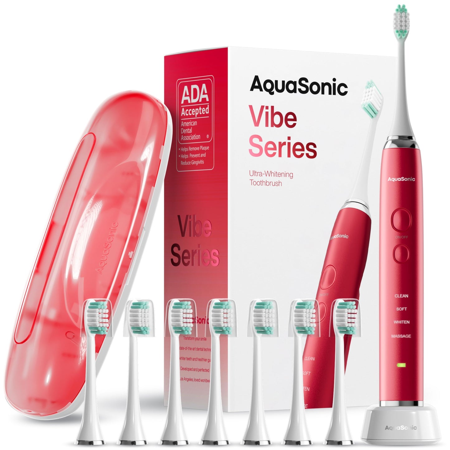 Aquasonic Vibe Series Ultra-Whitening Toothbrush – ADA Accepted Electric Toothbrush - 8 Brush Heads & Travel Case – 40,000 VPM Motor & Wireless Charging - 4 Modes w Smart Timer – Satin Rose Gold