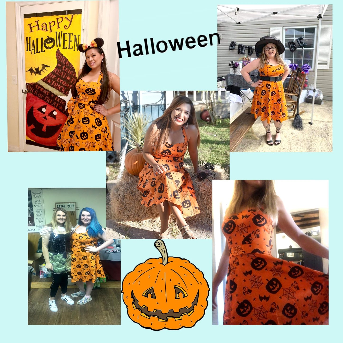 Topdress Women's Vintage Polka Audrey Dress 1950s Halter Retro Cocktail Dress Pumpkin L