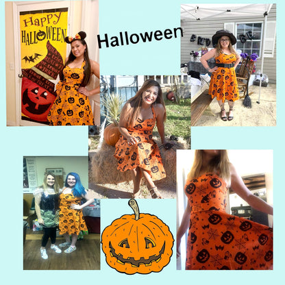 Topdress Women's Vintage Polka Audrey Dress 1950s Halter Retro Cocktail Dress Pumpkin L