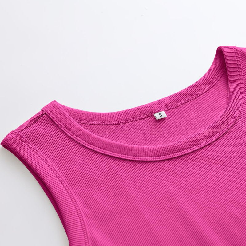 ANRABESS Womens Sleeveless High Neck Tank Tops Fashion Summer Casual Basic Slim Fit Ribbed Racerback Top Shirt Clothes Hot Pink-X-Small