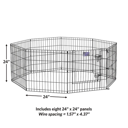 MidWest Homes for Pets Folding Metal Dog Exercise Pen and Pet Playpen with Door, Includes Grounding Stakes and Provides 1.5 Meters of Play Space, 61 cm Tall, Black E-Coated, 550-24DR