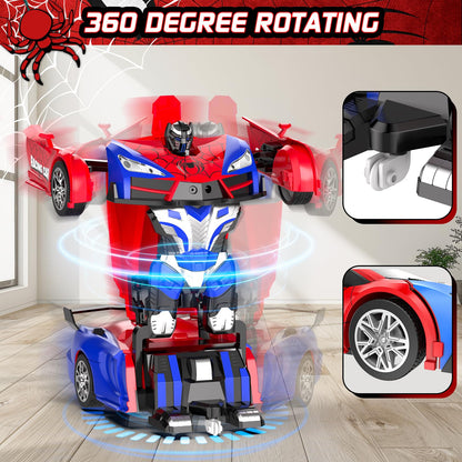 CEGOUFUN Remote Control Car for Boys 4-7, Rc Cars for Boys Age 8-12, One Button Transformation to Robot with Flashing Light 2.4Ghz Transforming Robot Car 1:18 Scale for Kids with 360 Degree Rotation