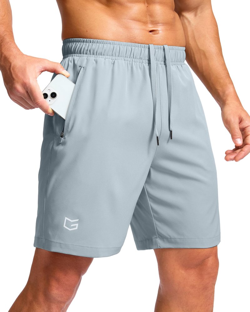 G Gradual Men's Athletic Running Shorts with Zipper Pockets Quick Dry 7"/ 5"/ 9" Workout Gym Shorts for Basketball Hiking(Light Grey,7L)