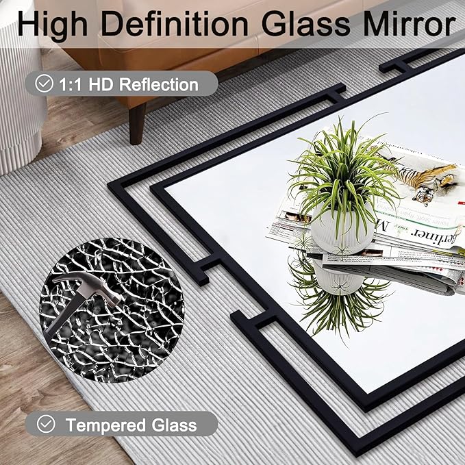 Large Decorative Wall Mirror, 24"x36" Black Mirror for Bathroom, Tempered Mirror Wall Decor with Metal Frame for Living Room, Modern Farmhouse Mirror, Horizontal/Vertical