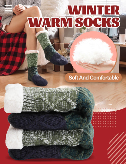 Anlisim Women Slipper Socks Fluffy Fuzzy Thermal Warm Thick Winter Cabin Cozy Comfy Soft Fleece Home Grips Gift Socks Stocking Stuffers(Gradient Green)
