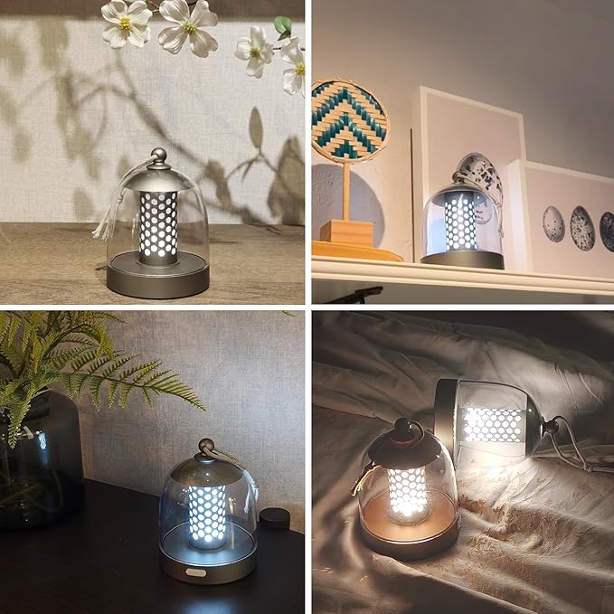 Outdoor Cordless Table Lamp Rechargeable,Water Proof Shower Lamp for Bathroom,Small Ambient Bedside Lamps for Night Stands (Silver Gray)