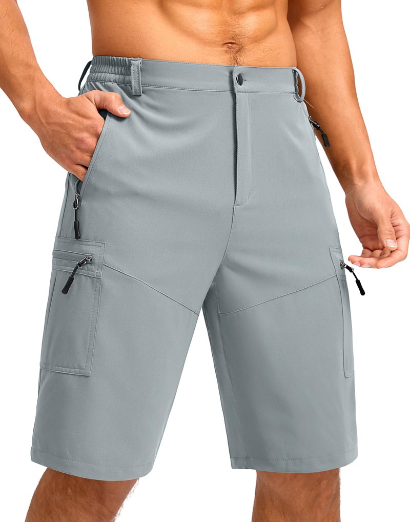 Pudolla Men's Hiking Shorts 11" Lightweight Cargo Work Shorts for Men Summer Travel Golf Casual Outdoor with 5 Pockets(Light Grey Medium)