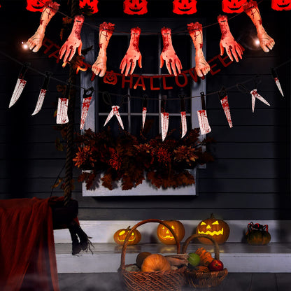 6 Sets Halloween Bloody Garland Banner, Include 48 Garland and 16 Fake Scary Broken Hands and Feet Hanging Decor, Halloween Party Decoration Scary Banner Supplies