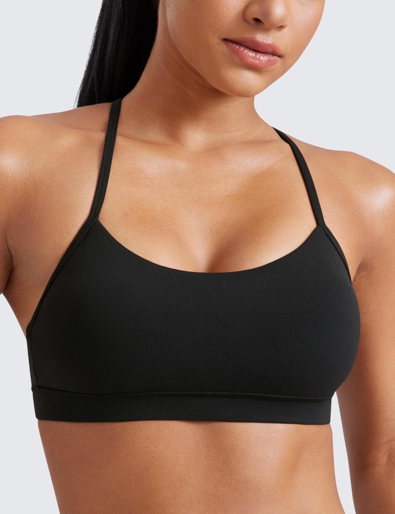 CRZ YOGA Butterluxe Womens Y Back Sports Bra - Padded Racerback Low Impact Spaghetti Thin Strap Workout Yoga Top Black Small