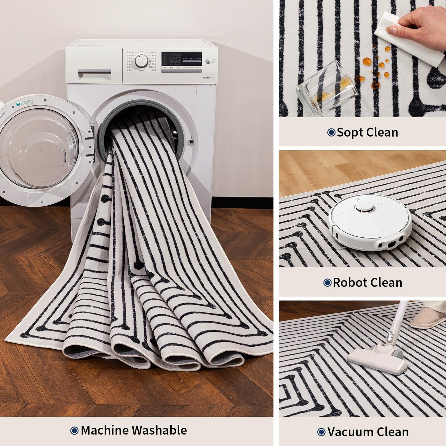 YIHOUSE 2x6 Kitchen Runner Rug Non Slip Washable, Black and White Striped Rug Runners for Entryway Hallway Non Skid, Modern Geometric Carpet Runner for Bathroom Bedroom Laundry Room