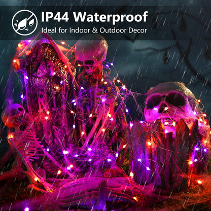 BrizLabs Purple & Orange Halloween Lights, 2 Pack 17.48ft 50 LED Halloween String Lights with Remote, 8 Modes Battery Purple & Orange Fairy Light Waterproof Twinkle Light for Outdoor Haunted Decor