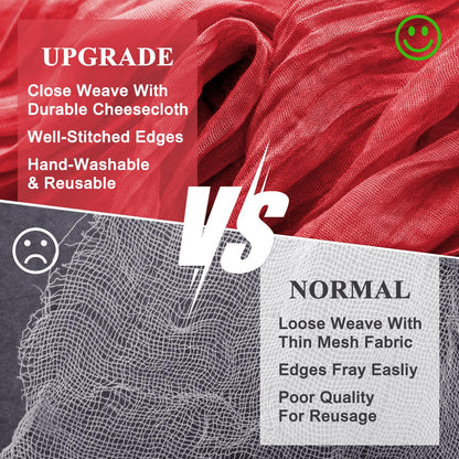 Wokceer Cheesecloth Table Runner Christmas 10FT Red Boho Gauze Fall Cheese Cloth Table Runner for Party Long Rustic Sheer Table Runners for Baby Bridal Shower Wedding Easter Table