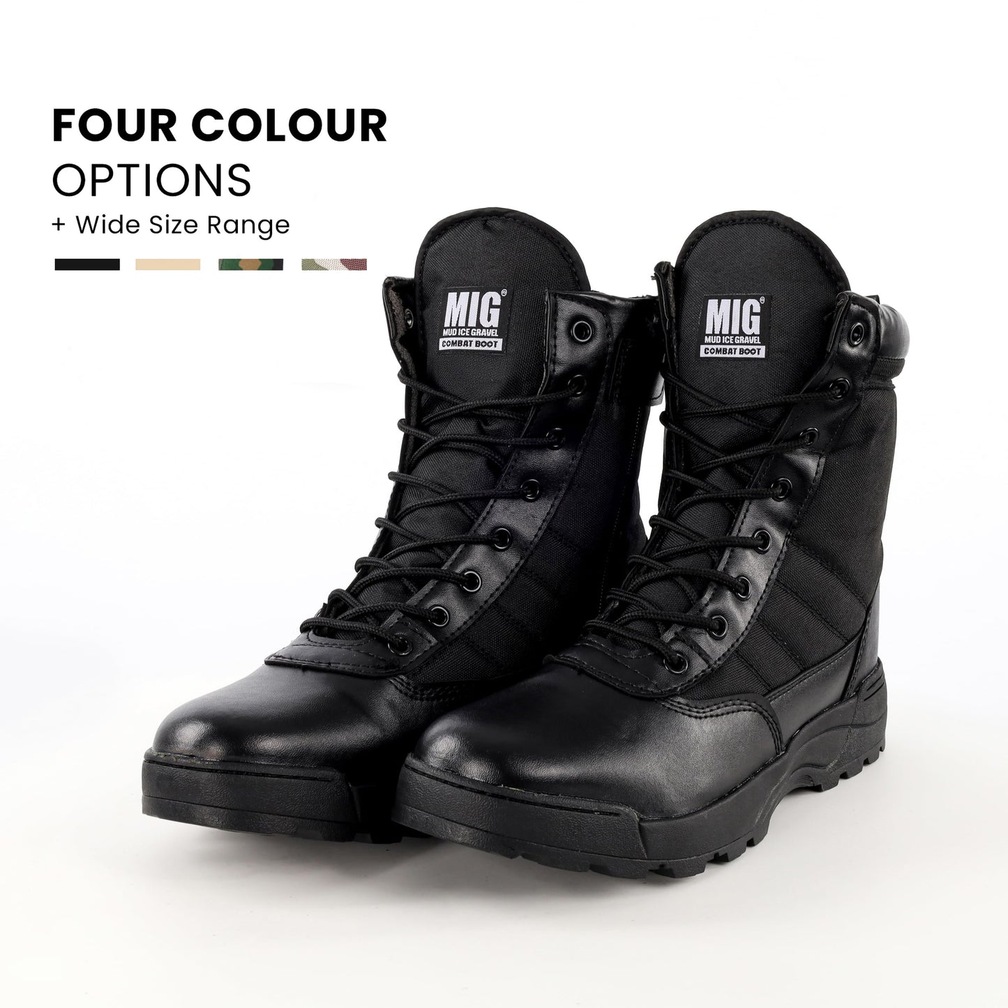Mens MIG side zip & lace up Army Tactical Combat Boots (Black, UK9)