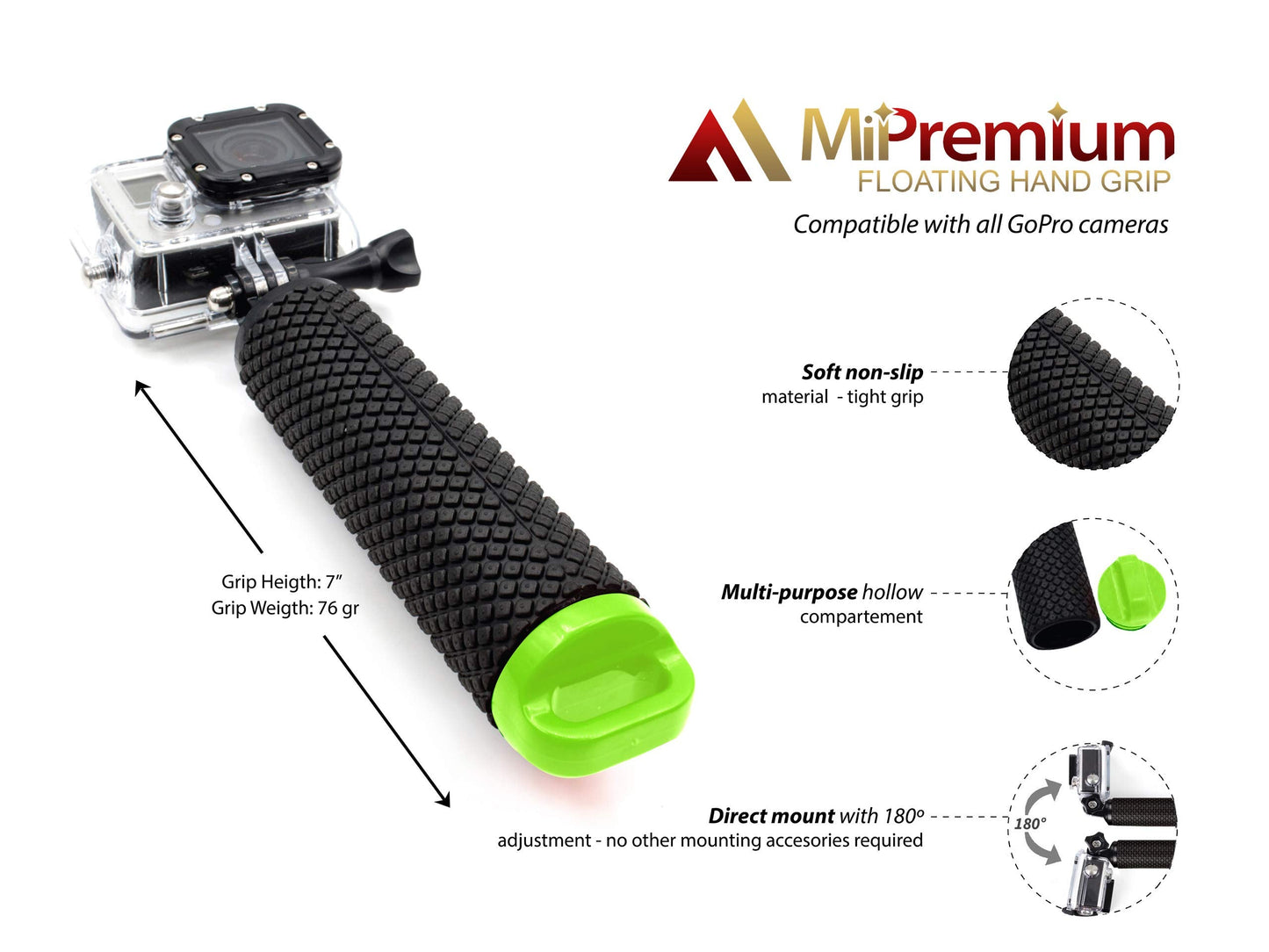 Floating Hand Grip Waterproof Monopod for GoPro Hero 13 12 11 10 9 8 7 6 5 4 3+ 2 1 Session Black Silver Handler & Handle Mount Accessories Kit for Water Sport and Action Cameras (Blue)