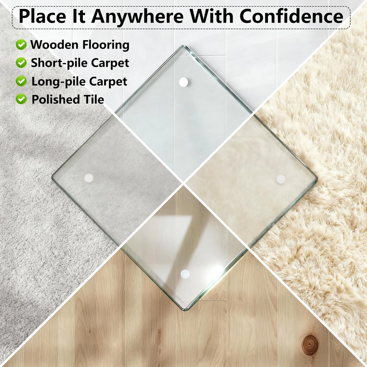 Tempered Glass Chair Mat for Carpet & Hard Floor, 30"x48" Office Chair Mat - Heavy Duty & Scratch Resistant, Non-Slip Pads, Rounded Corners & Polished Edges