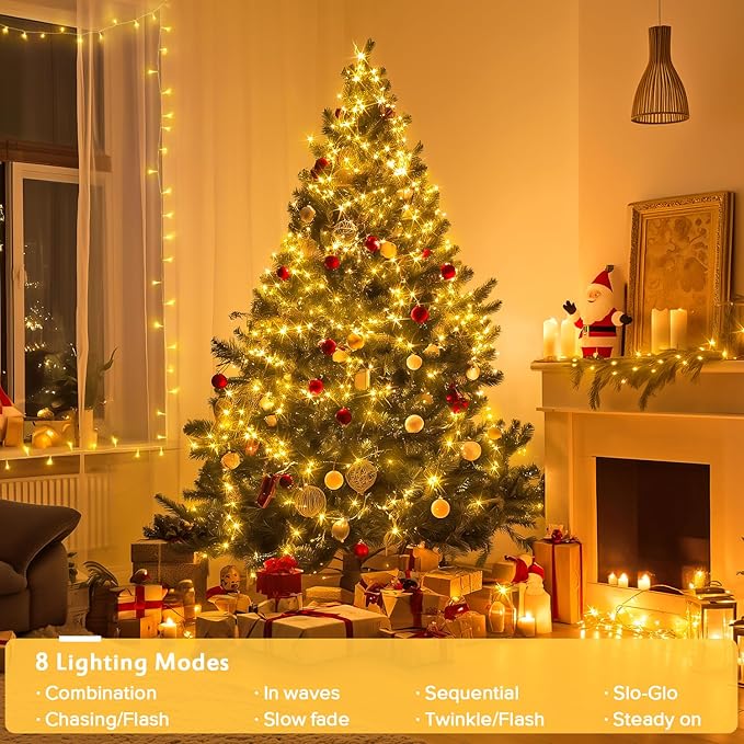 JMEXSUSS 400 LED Christmas Lights Indoor Outdoor, 132 ft Warm White String Lights Plug in with Remote, 8 Modes Twinkle Christmas Tree Lights for Bedroom Outside Garden Patio Home Party Xmas Tree Decor