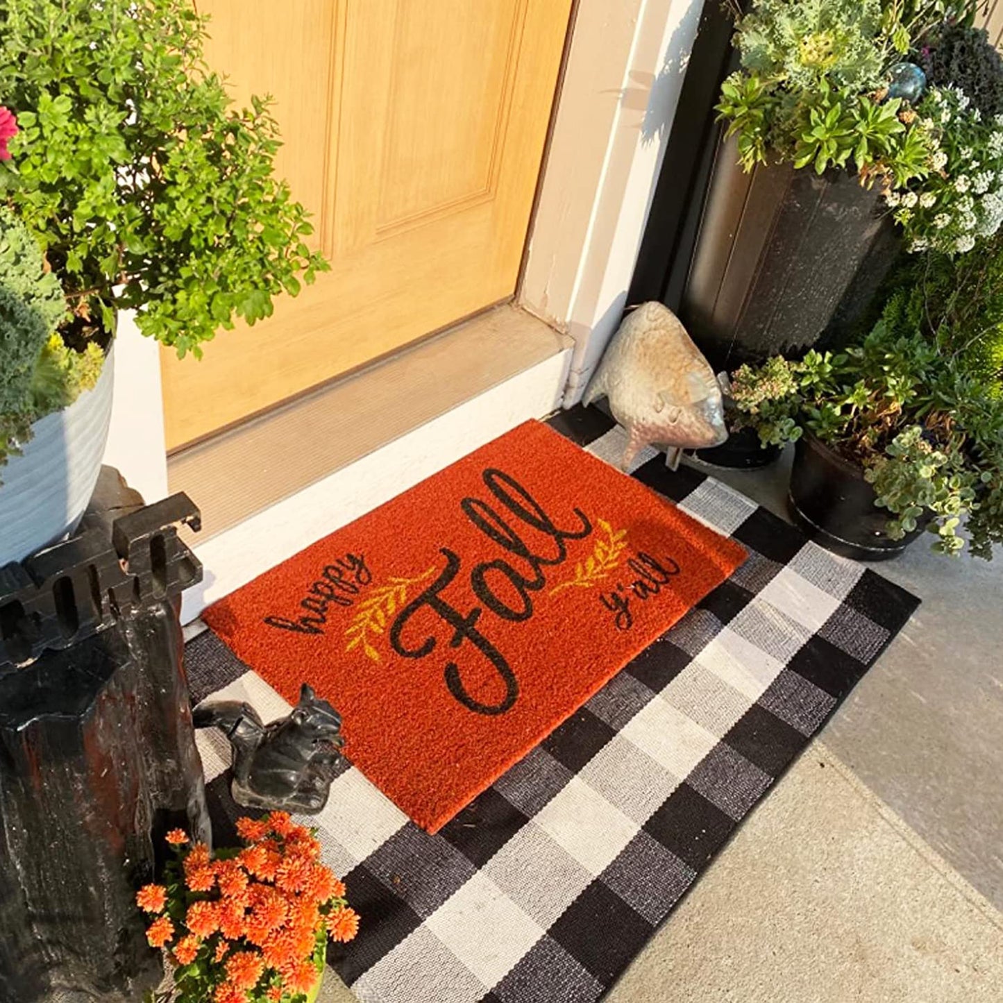 SEEKSEE Cotton Buffalo Plaid Rug 27.5"x43" Black and White Checked Rug Washable Doormats Indoor Outdoor Rugs for Layered Front Door Mats, Porch, Kitchen, Farmhouse, Entryway