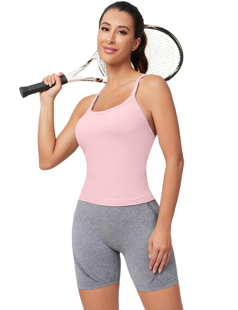 MathCat Workout Tank Tops for Women with Built in Bra, Sleeveless Gym Tops Seamless Racerback Athletic Yoga Shirts Light Pink
