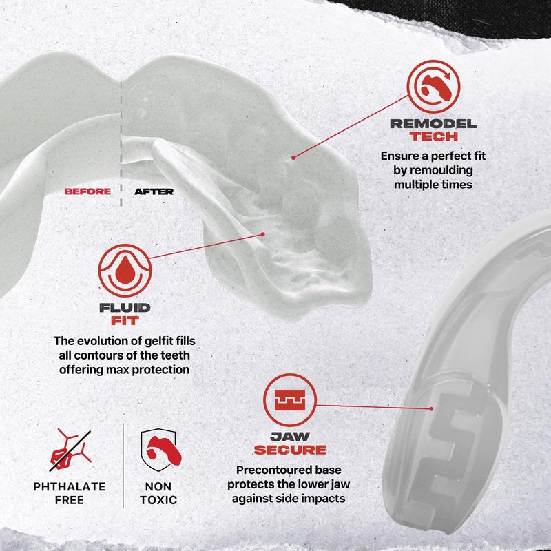 SAFEJAWZ Mouth Guard, Slim Fit Mouthguard for Youth with Case, Easy Fit Remoldable Mouthpiece for Football, Boxing, Lacrosse, MMA, Basketball & All Contact Sports (Kids <11 Years, Clear)
