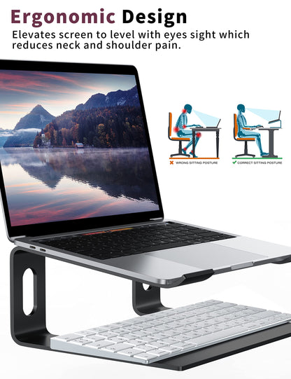 ALASHI Laptop Stand for Desk, Aluminum Computer Riser, Ergonomic Notebook Holder, Detachable Metal Laptops Elevator, PC Cooling Mount Support 10 to 15.6 Inches Notebook, Black