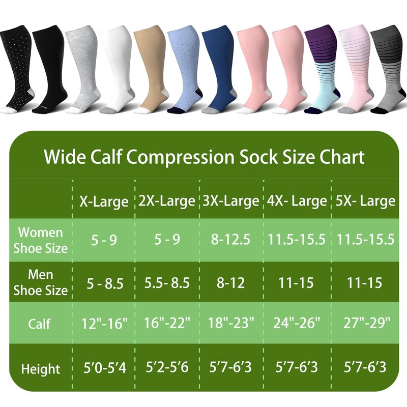 LEVSOX Plus Size Compression Socks for Women&Men Wide Calf 15-20 mmHg Knee High Extra Large Calf Support Socks for Nurse, Medical, Travel, Black
